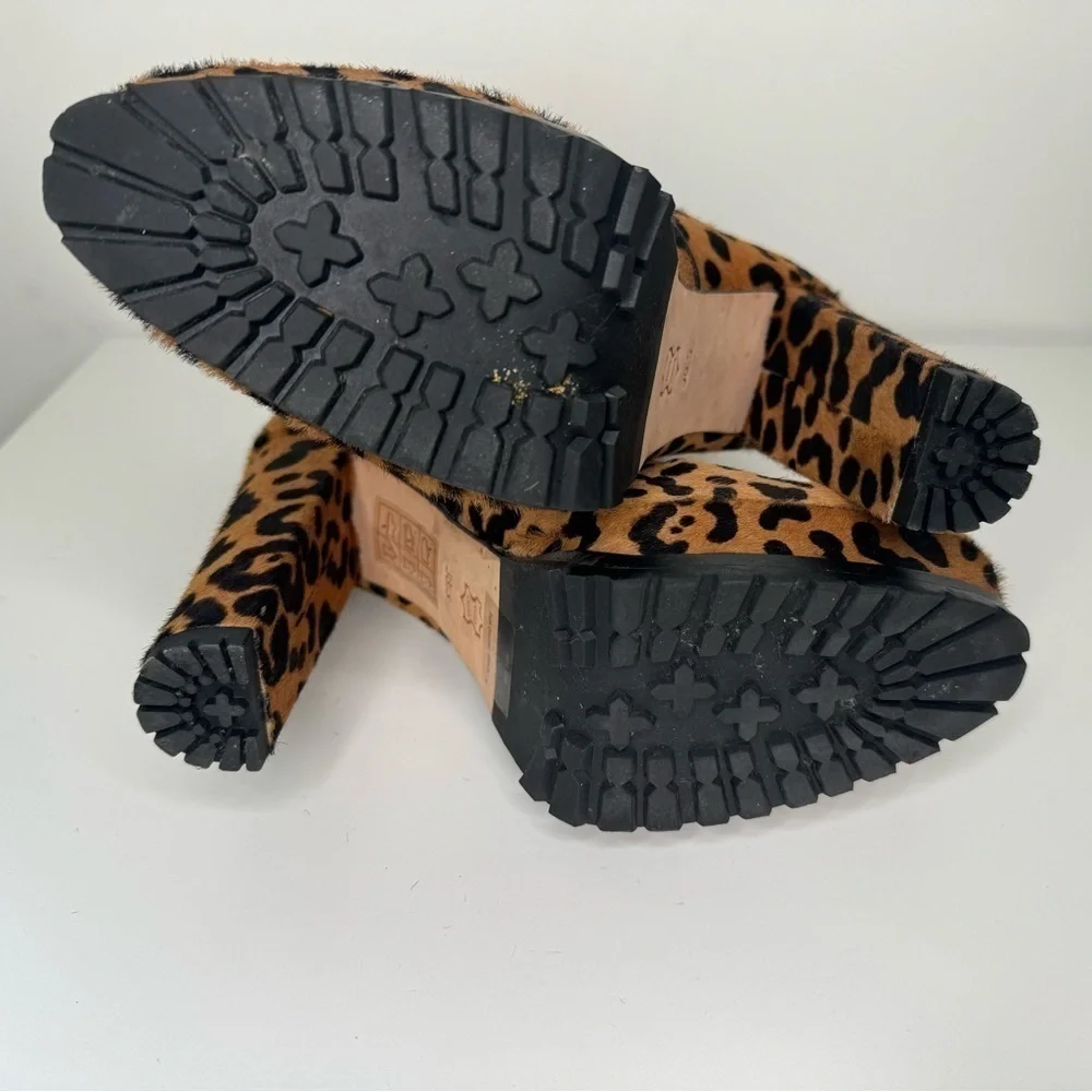 Alice + Olivia Harper Cheetah Print Calf Hair Mid-Calf Platform Boots Size 38.5